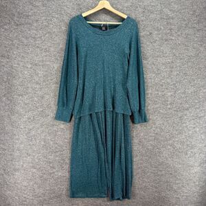 Midnight Pants Suit Women L Large Blue Long Sleeve Rayon Straight Casual Solid